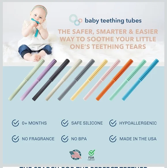 Baby Teething Tubes - Blue & Mint Colors - Picture 4 of 6